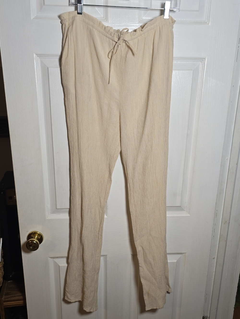 Zara L Large Beige Elastic-Waist Boot Cut Pant